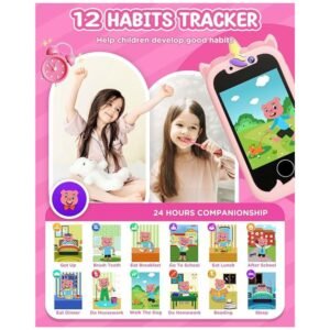 12 habits tracker feature on the Kids Smart Phone Girls Toy, helping children develop good daily habits and time management.