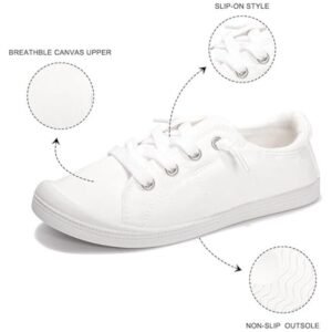Close-up of the women's slip-on canvas shoes showing the high-quality canvas material, lightweight construction, and breathable texture