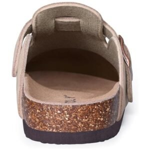 Back view of women’s leather clogs highlighting the deep heel cup and non-slip sole for comfort and stability