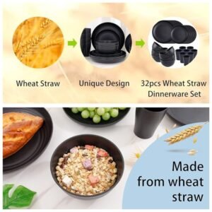 Eco-friendly wheat straw dinnerware made from natural, BPA-free materials.