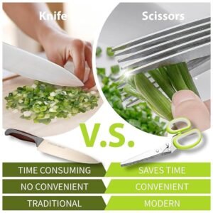 Knives are better for precision cutting, while scissors offer quicker, more efficient cuts for herbs and soft items