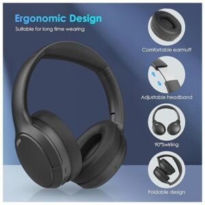 Folded Bluetooth Headphones, Wireless Over Ear Headphones, showcasing their compact design for easy storage and travel.