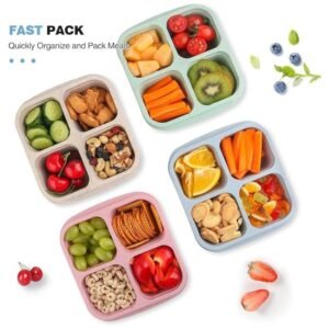Color-coded 4 Pack Snack Containers for convenient food organization and portion control.