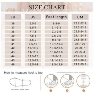 Size chart for women’s leather clogs, providing detailed measurements for proper fitting