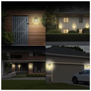 Dusk to dawn solar-powered motion sensor wall lights for all-night outdoor lighting.
