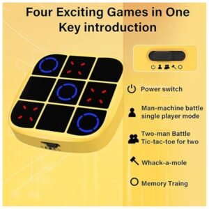 Showcasing 4 games: Tic Tac Toe, Flash Memory, Whac-a-Mole, and Strike More module.