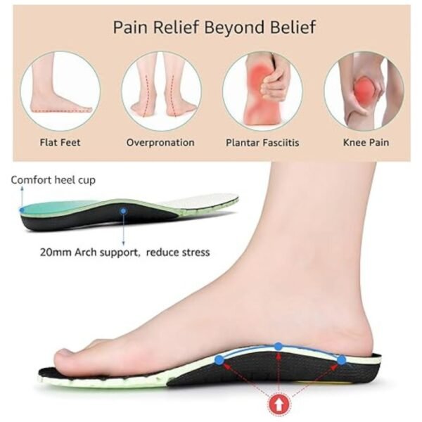 Close-up of the removable arch support insoles providing pain relief and comfort for various foot conditions