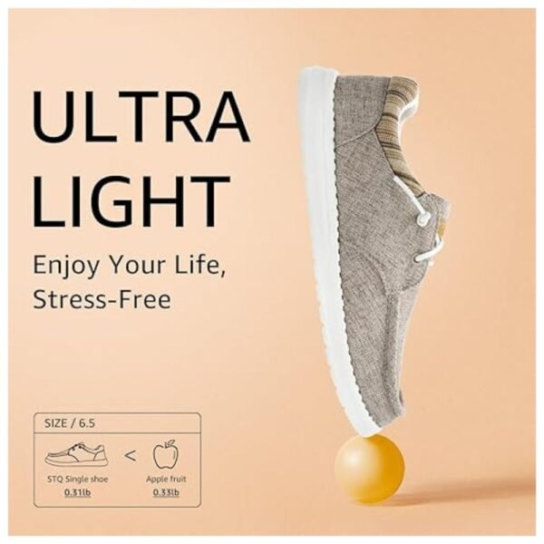 Lightweight canvas shoes weighing less than five ounces for easy, comfortable wear all day.