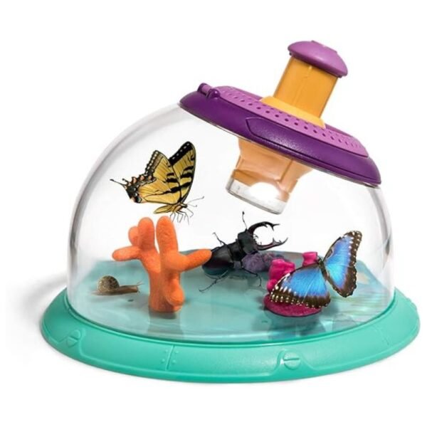 Close-up view of the bug catcher kit for kids showing the critter cage and observation tools