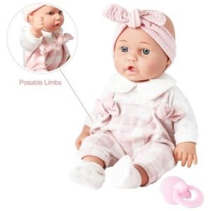12-inch baby doll with posable arms and legs, perfect for toddlers aged 1-3.