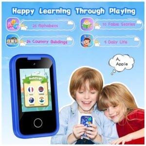 Children using the phone to learn through fun games and activities