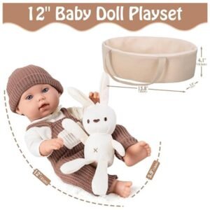 Close-up of the 12-inch baby doll, showcasing its size for easy holding, cuddling, and carrying
