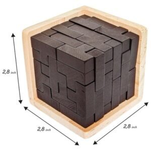 3D Brain Teaser Puzzle showing the 6.9cm x 6.9cm x 6.9cm cube dimensions with 54 individual pieces