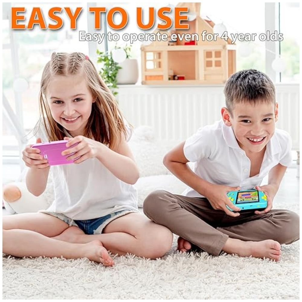 b4 Close-up view of the intuitive and easy-to-use controls on the handheld game console for children.