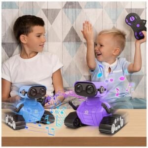 Children happily playing with the robot, controlling its movements and enjoying its interactive features.