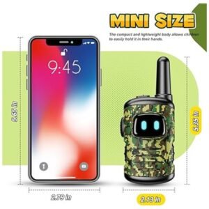 Walkie talkie next to a scale or size reference showing its compact and lightweight design.