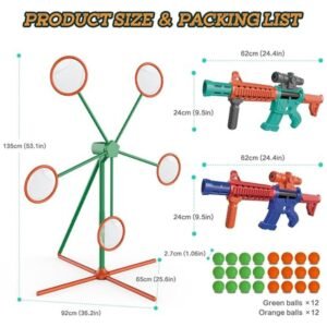 Labeled dimensions of the guns and rotating target.
