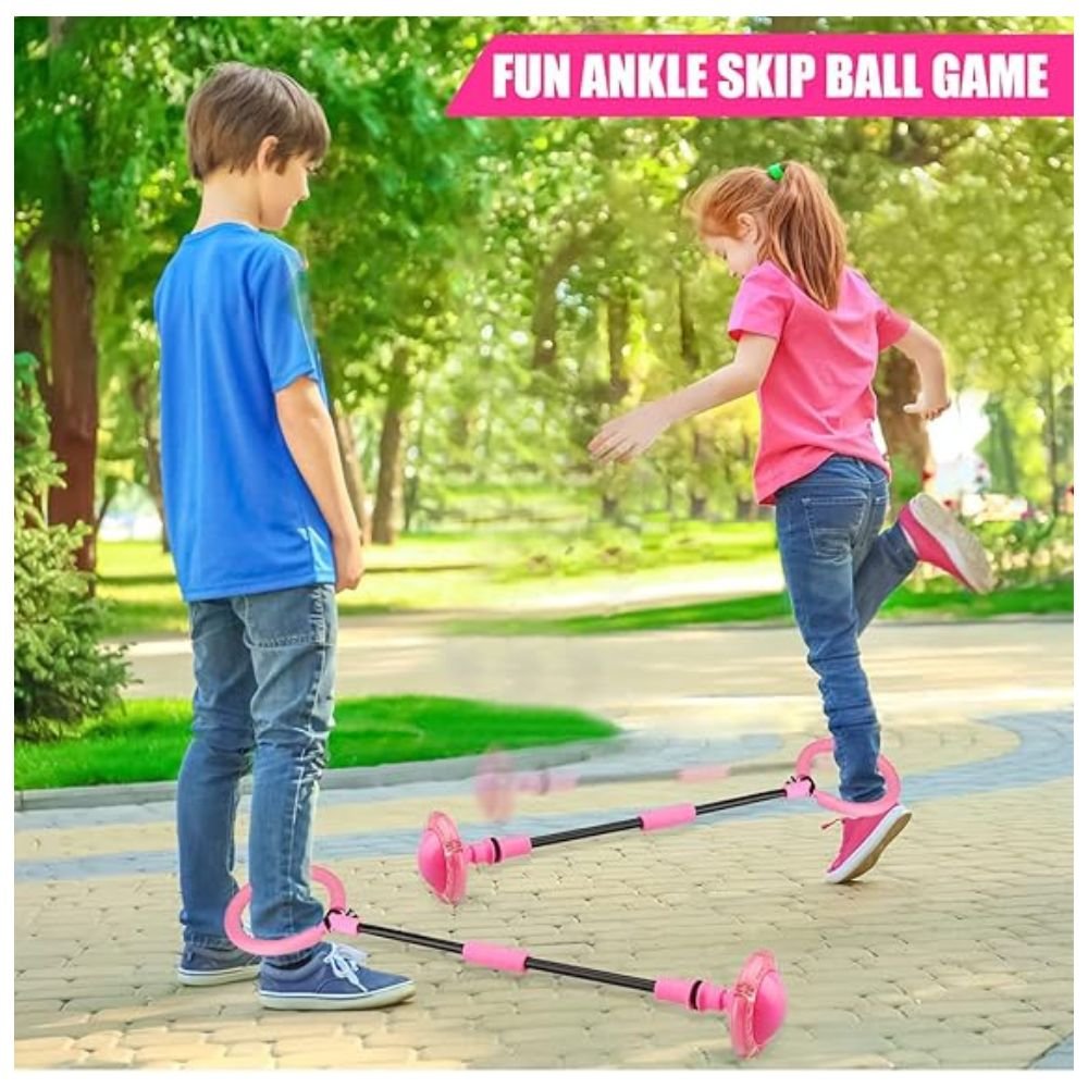 d2 Kids playing with ankle skip ball outdoors