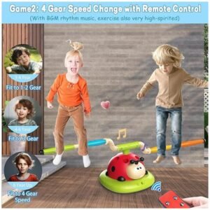 Spinning pole-hopping game with adjustable 4 gear speeds for different age groups
