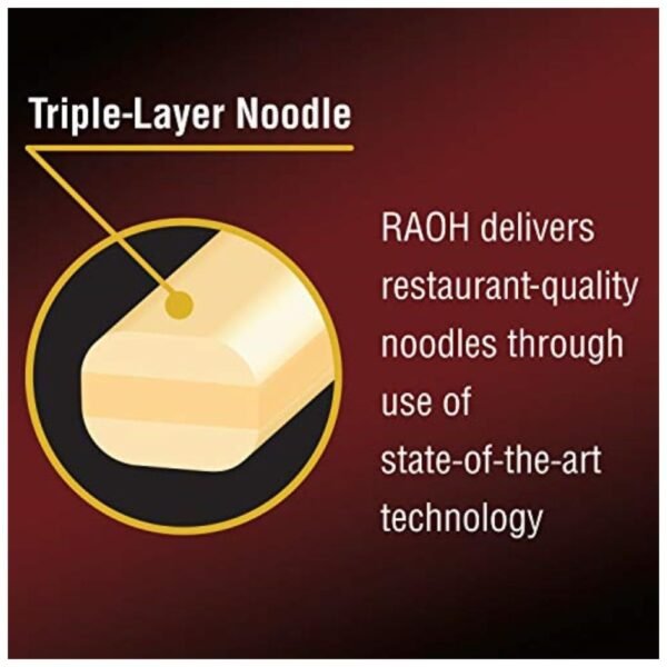 Triple-layer packaging of Nissin RAOH Ramen Noodle Soup for freshness and convenience.