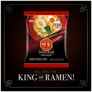 Full view of Nissin RAOH Ramen Noodle Soup packs, perfect for quick and satisfying meals.