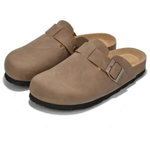 Close-up image of the suede texture and adjustable buckle for a perfect fit