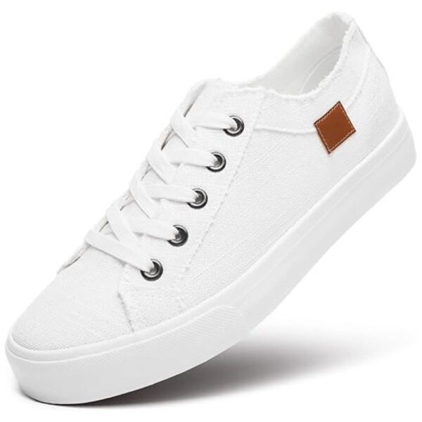 Full view of women's breathable canvas sneakers with lace-up design