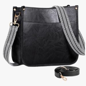 Front and side view of the stylish crossbody bag for women with detachable adjustable straps and sleek design