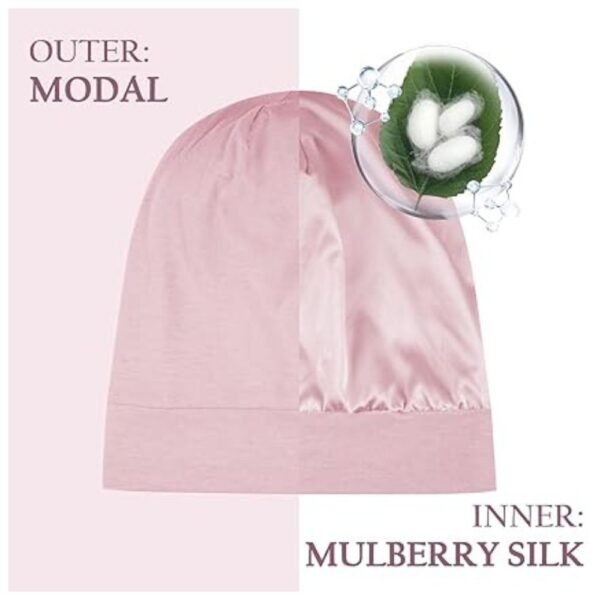 Close-up of the inner lining of the sleep bonnet, made from 100% pure mulberry silk for ultimate hair protection