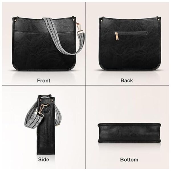 Front and side view of the stylish crossbody bag for women with detachable adjustable straps and sleek design