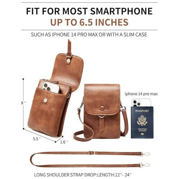 Image showing the dimensions of the small crossbody bag with measurements clearly marked.