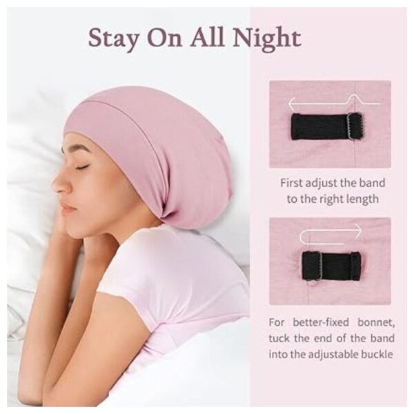 The luxurious 100% mulberry silk sleep bonnet, designed to protect and maintain healthy hair while sleeping.
