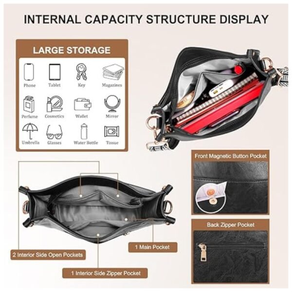 Interior view of the crossbody bag showcasing its organized compartments for easy storage of everyday items.