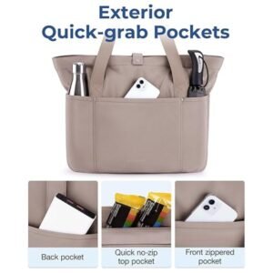 Interior view of the tote bag showcasing multiple pockets and 20L capacity for organized storage