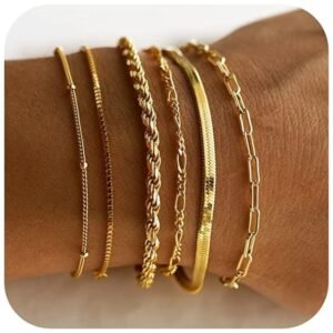 Close-up of waterproof 14K gold bracelets for women