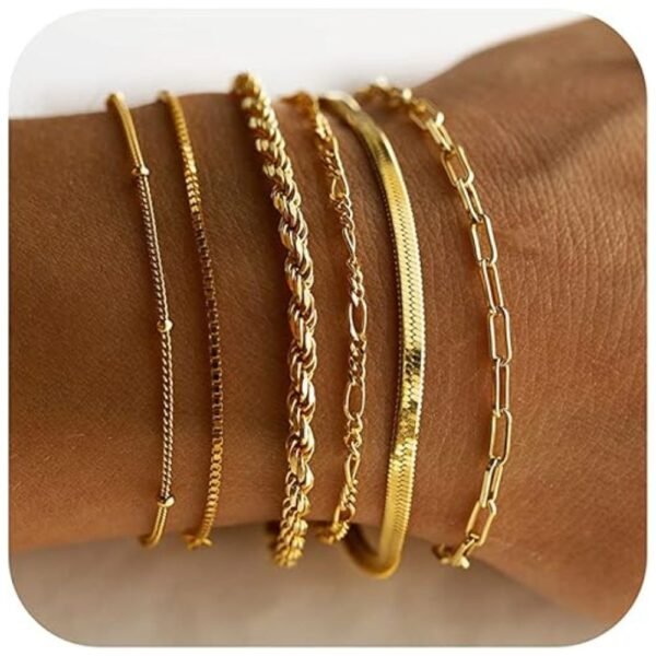 Close-up of waterproof 14K gold bracelets for women