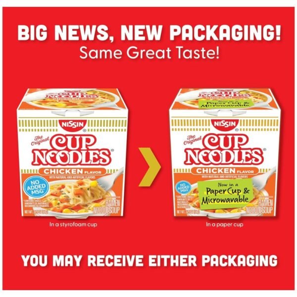 Nissin Cup Noodles Soup in new microwave-safe packaging, ready for easy and quick meal preparation