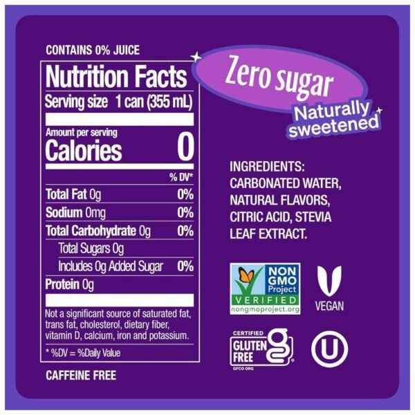 Zevia Zero Calorie Soda nutrition facts with zero calories