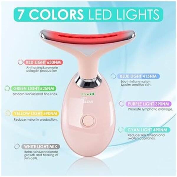 Facial massager showcasing 7 color LED light therapy options for skin rejuvenation and care