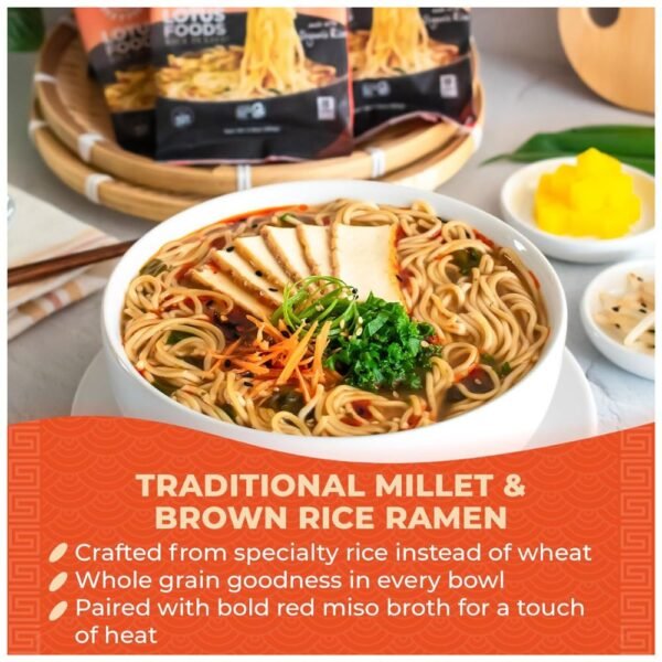 Bowl of Organic Millet & Brown Rice Ramen with Miso Soup, ready to enjoy with steaming noodles