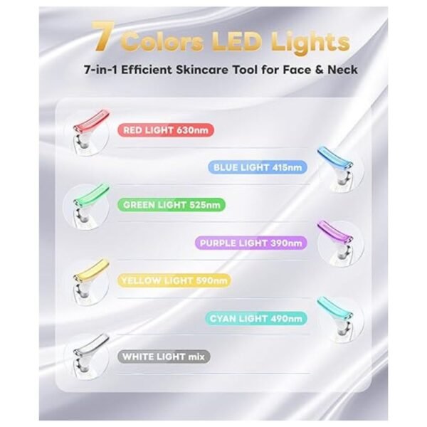 Face massager showcasing 7-color LED light modes for targeted skin treatment.