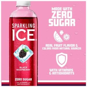 Sparkling Ice Black Raspberry Sparkling Water with added vitamins B6, B12, and E for a nutritious and healthy drink.