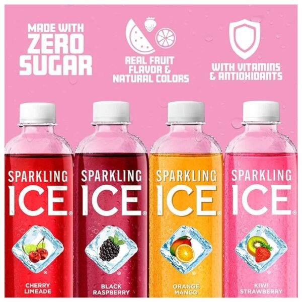 Sparkling Ice with zero sugar, natural color, and added vitamins