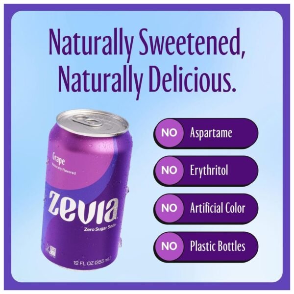 Naturally sweetened Zevia Zero Calorie Soda with stevia
