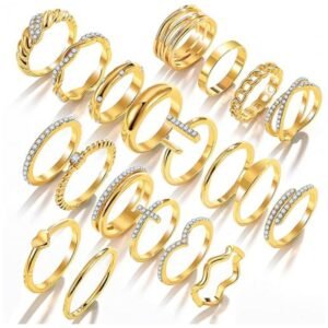 Detailed view of the gold knuckle rings set showing the intricate designs and sparkling rhinestones