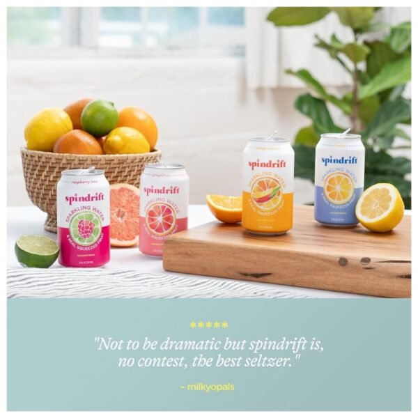 Spindrift Sparkling Water cans displayed on a table, ready to enjoy