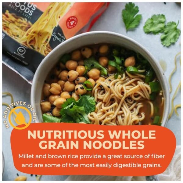 Bowl of Organic Millet & Brown Rice Ramen with Miso Soup, ready to enjoy with steaming noodles