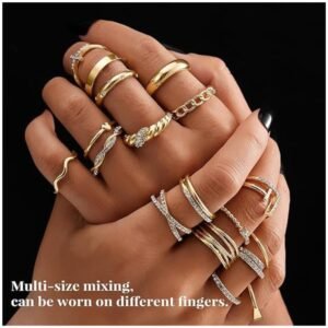 Gold knuckle rings set with various sizes, designed to fit different fingers from pinky to thumb