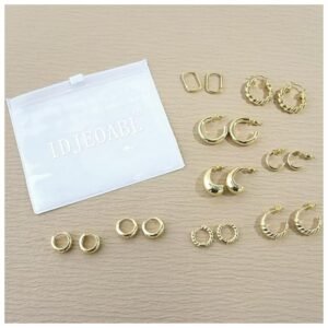 Gold hoop earrings set packaged with a pouch