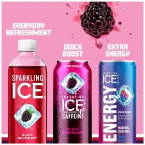 A variety pack of Sparkling Ice flavored sparkling waters, including Black Raspberry, with other fruity options available